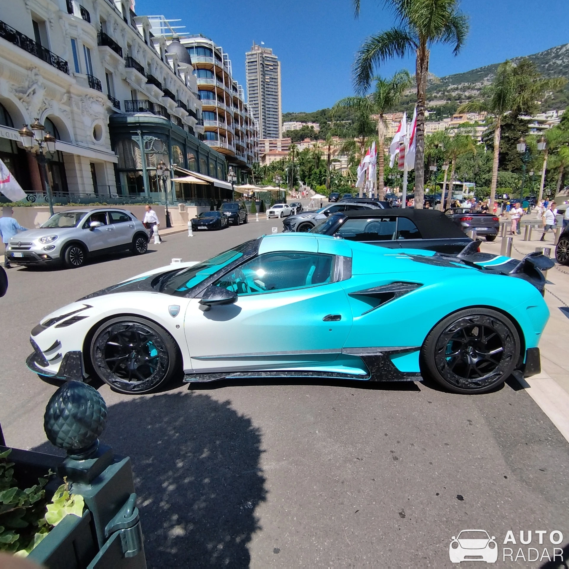 Ferrari F8 Spider Mansory F8XX Tempesta Turchese spotted in Monaco
