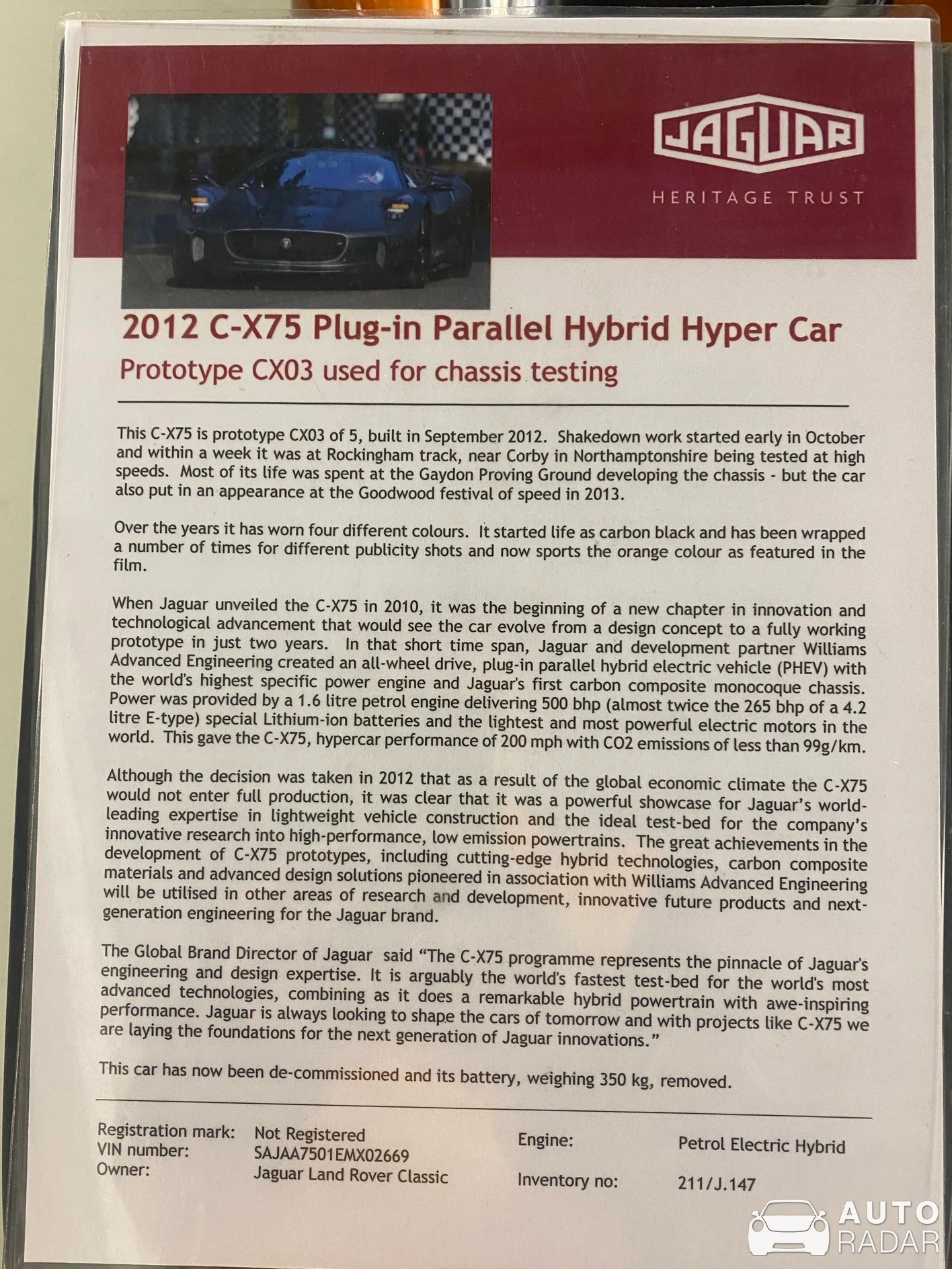 Jaguar C-X75 spotted in Lighthorne Heath