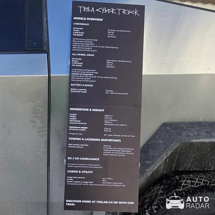 Tesla Cybertruck EU Spec Prototype spotted in Sankt Moritz